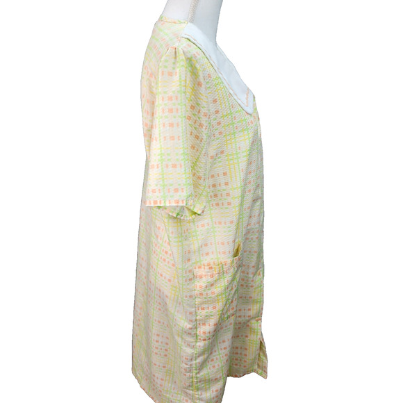 Vtg Lati Fashion House Coat Robe Women LARGE Seersucker Check Gingham Snap Front - Picture 4 of 14